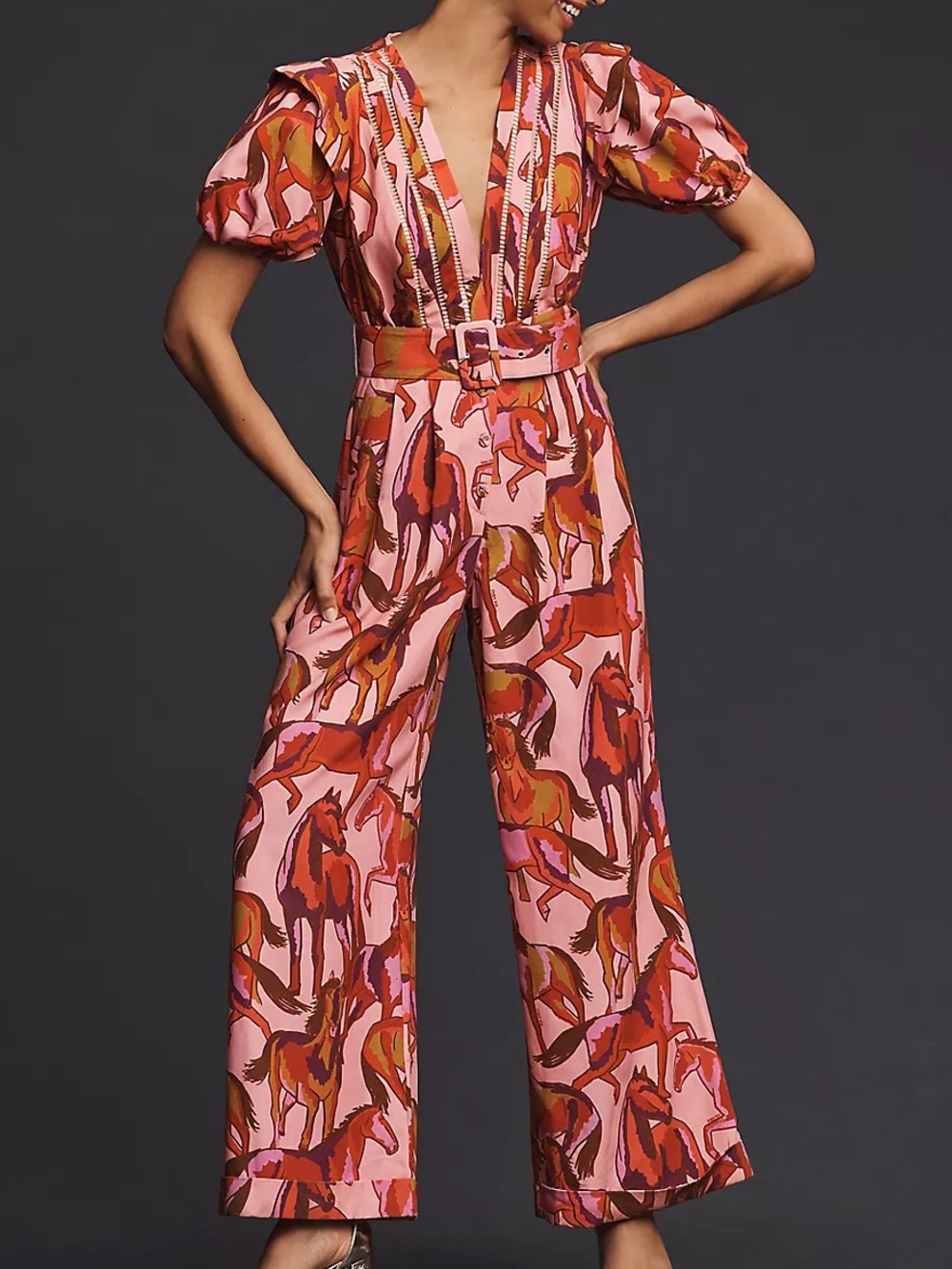 Farm Rio Anthropologie Wild Horses Wide Leg Jumpsuit Medium